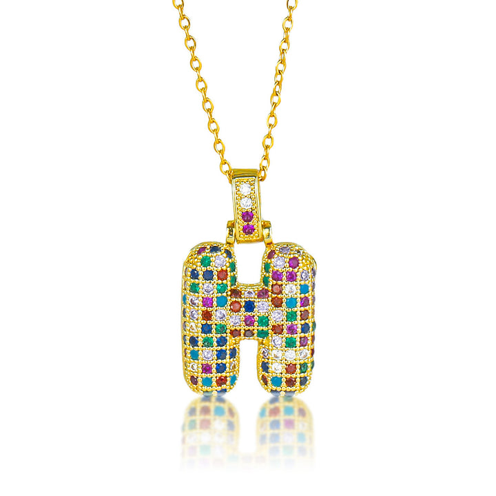 Colorful Full-Zircon Letter Pendant Necklace