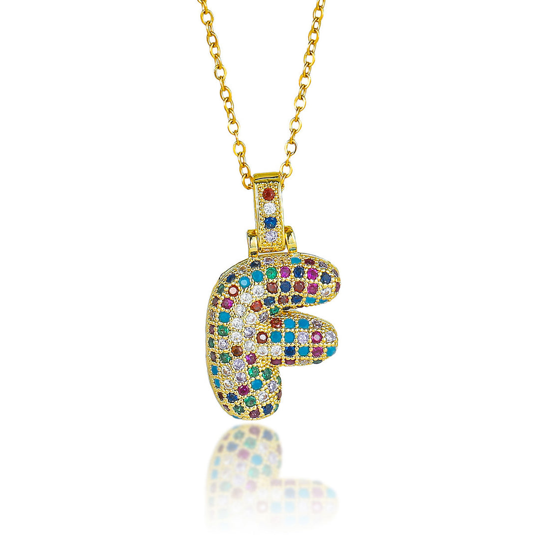 Colorful Full-Zircon Letter Pendant Necklace