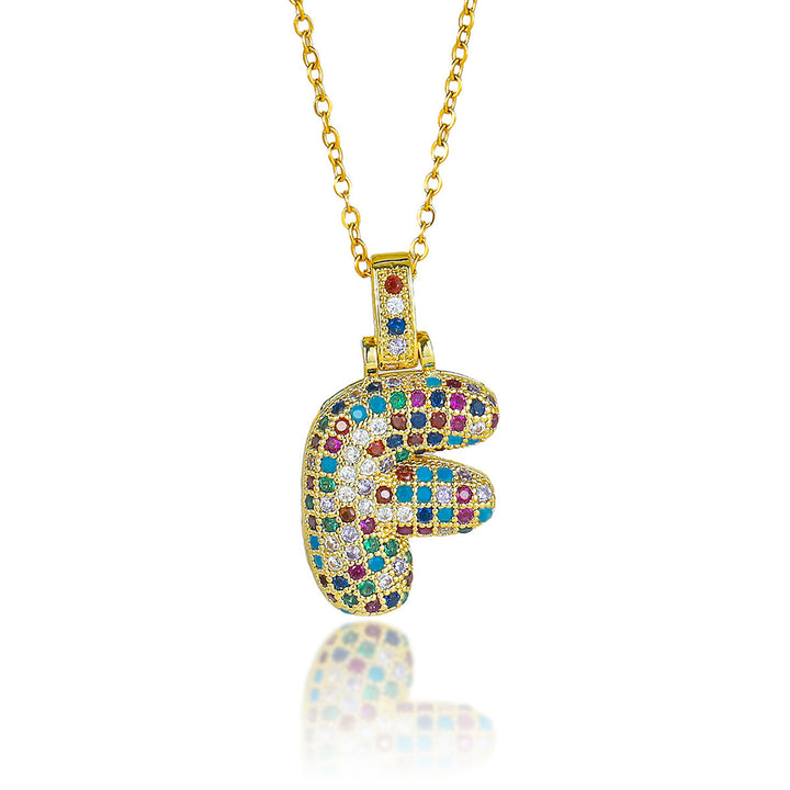Colorful Full-Zircon Letter Pendant Necklace