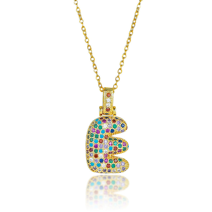 Colorful Full-Zircon Letter Pendant Necklace