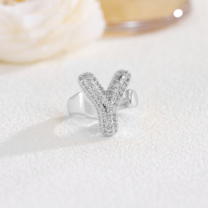 Bubble Letter Full-diamond Open Ring