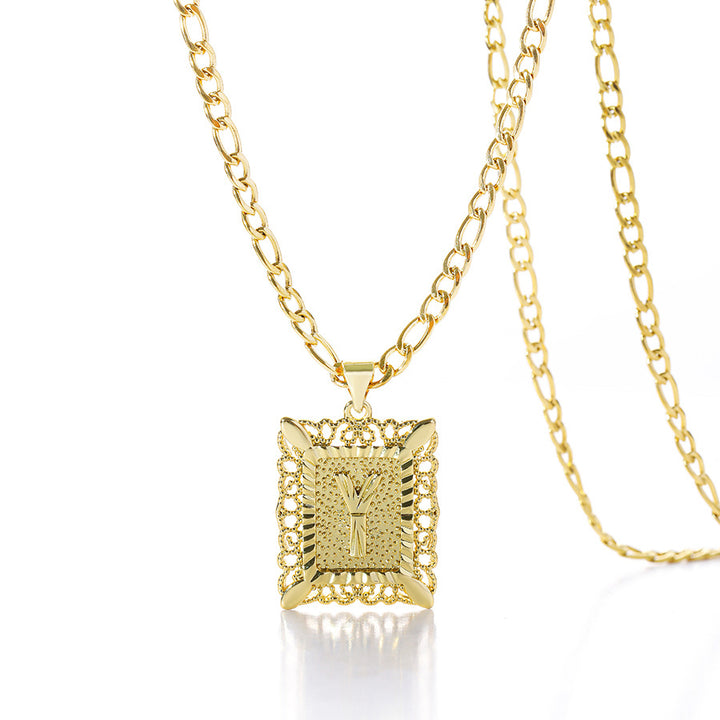 Square 14K Gold Alphabet Necklace