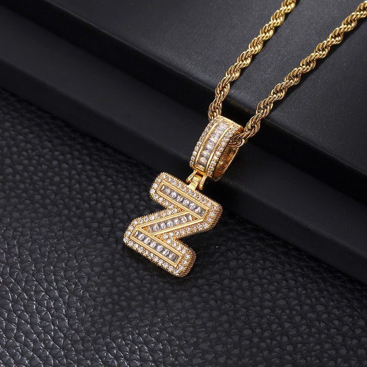 Full-Diamond Letter Cuban Link Necklace (26 Letters Optional | Gold/Silver Dual Tone)