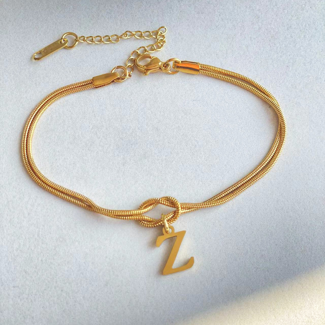 26 Letter Pendant Handmade Knotted Herringbone Snake Chain Couple Bracelet