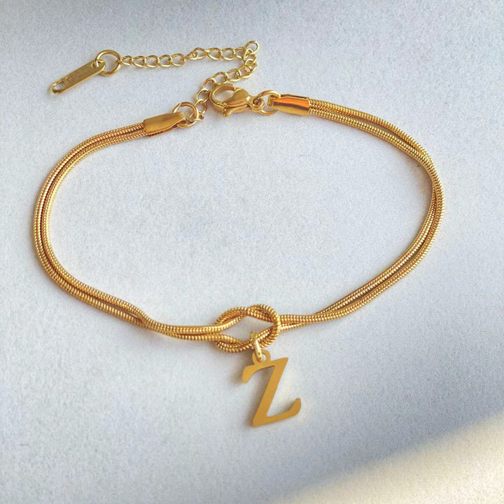 26 Letter Pendant Handmade Knotted Herringbone Snake Chain Couple Bracelet