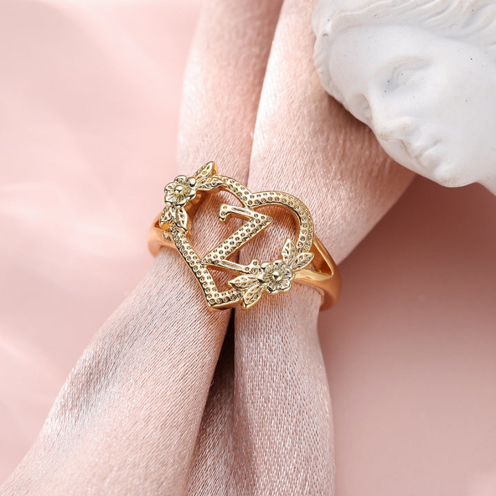 Fresh Sweet Creative Style  Rose Dual-Tone 26-Letter Open Ring