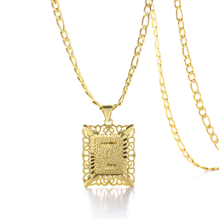 Square 14K Gold Alphabet Necklace