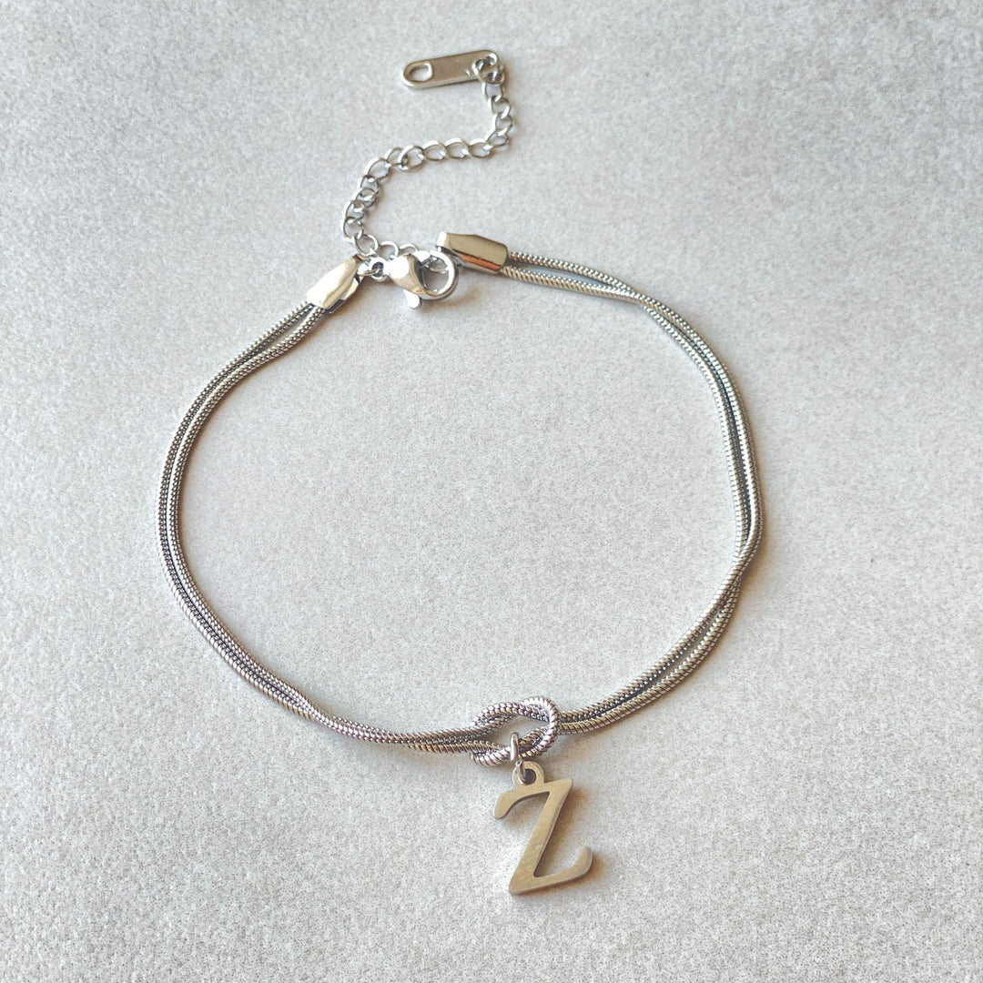26 Letter Pendant Handmade Knotted Herringbone Snake Chain Couple Bracelet
