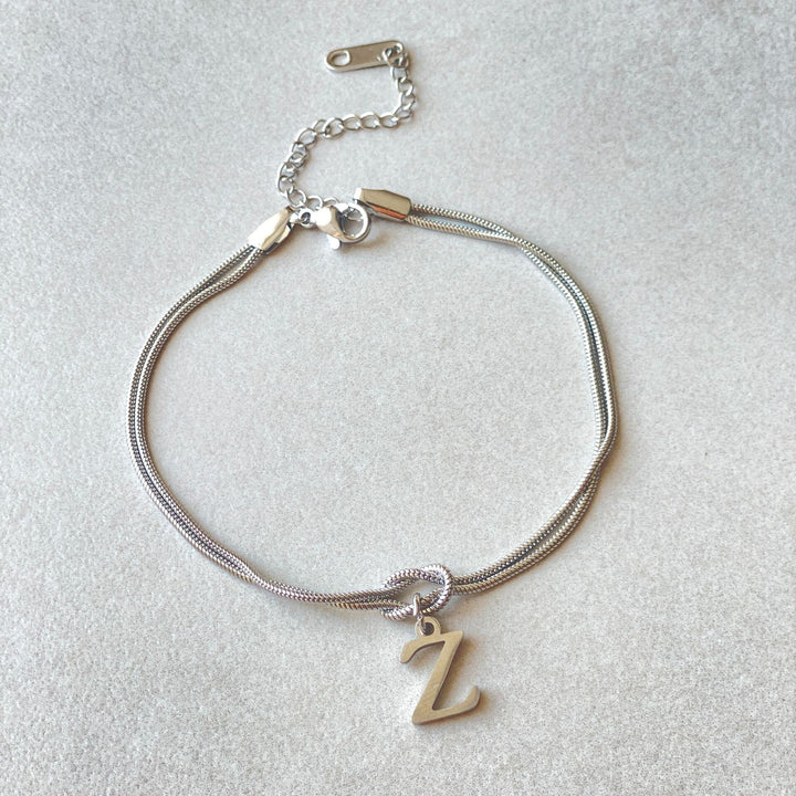 26 Letter Pendant Handmade Knotted Herringbone Snake Chain Couple Bracelet