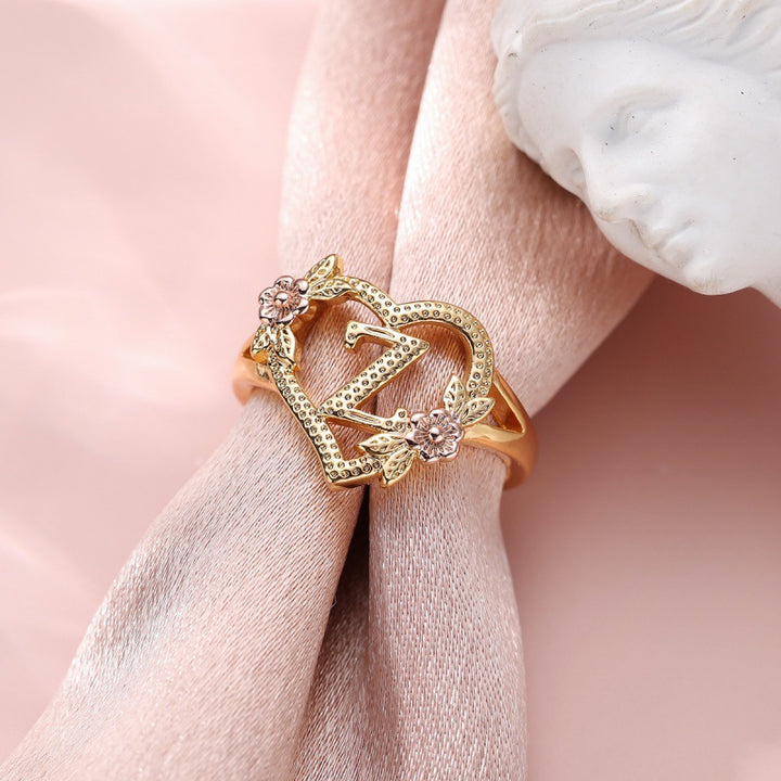 Fresh Sweet Creative Style  Rose Dual-Tone 26-Letter Open Ring
