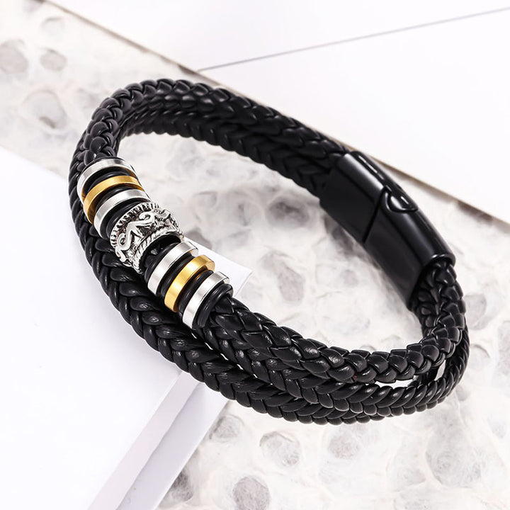 Men's Multi-Layer Braided Leather Bracelet with Magnetic Clasp