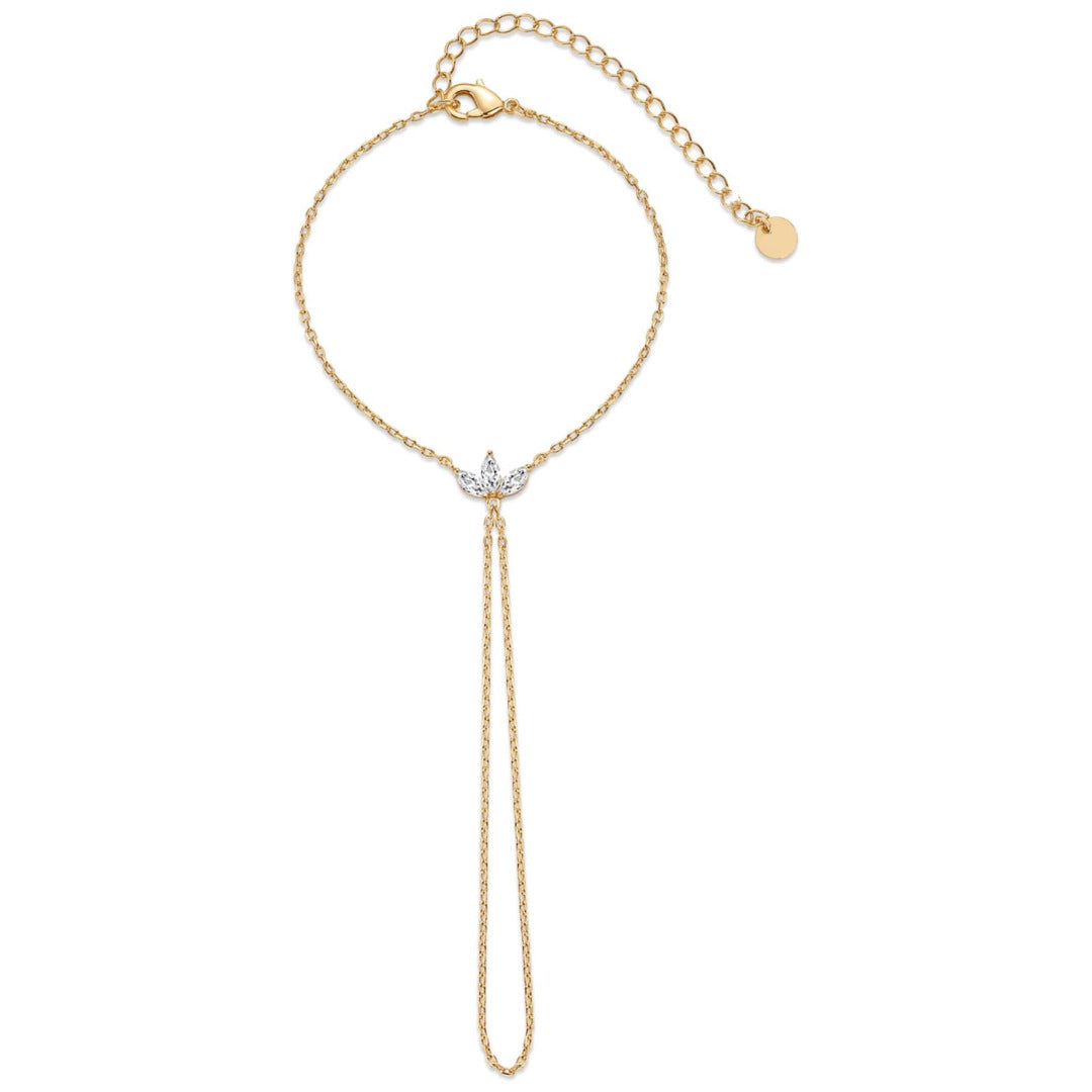 INS Style 18K Gold Plated Titanium Steel Bracelet with Rhinestone Discs & Finger Chain