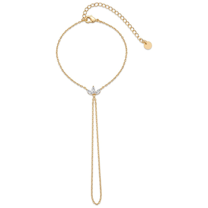 INS Style 18K Gold Plated Titanium Steel Bracelet with Rhinestone Discs & Finger Chain
