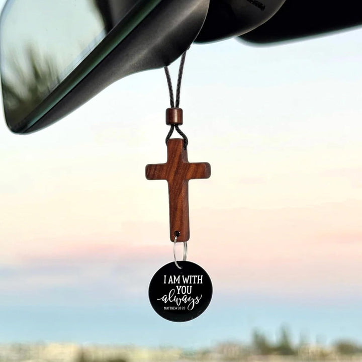 NFC Bible Cross Car Hanging Ornament – Walnut Wood Cross Decor