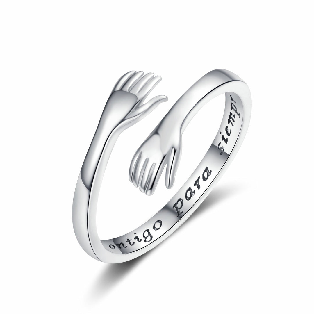 Engraved Hug Hands Ring for Women – Fashionable European & American Style