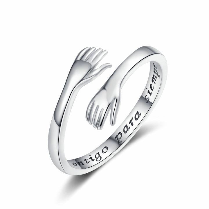 Engraved Hug Hands Ring for Women – Fashionable European & American Style