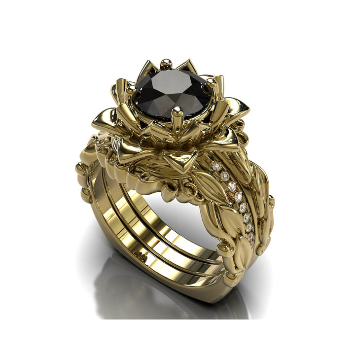 Rose Black Diamond 3-Piece Ring Set