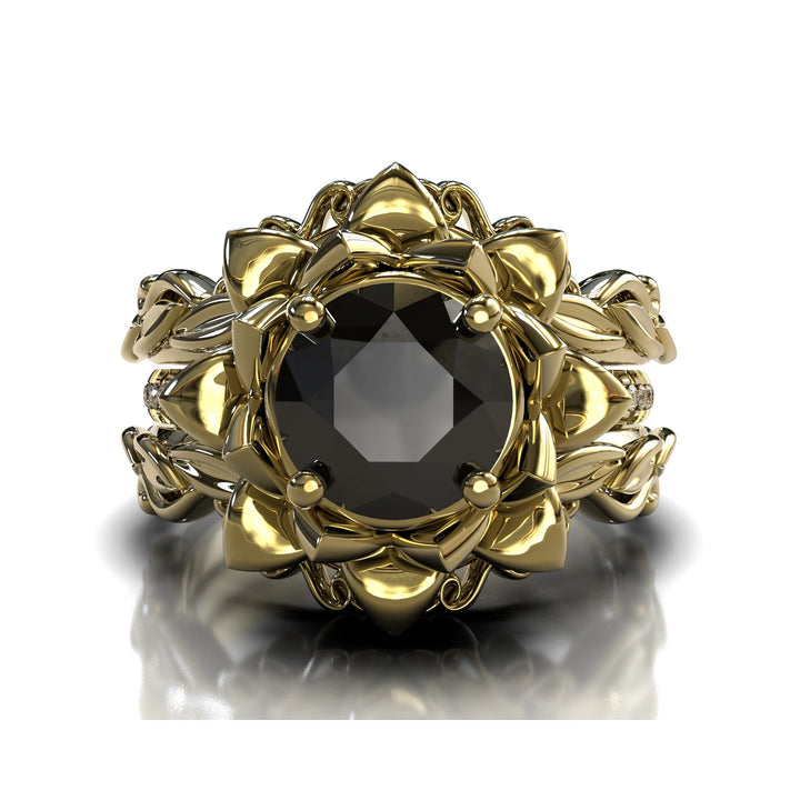 Rose Black Diamond 3-Piece Ring Set